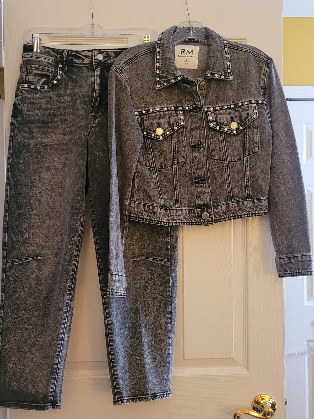 Rebecca Minkoff Washed Black Studded Denim Jacket & Jeans
